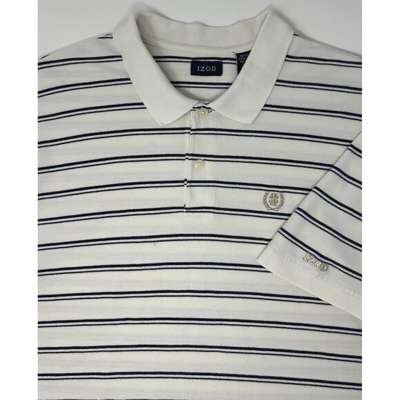IZOD Mens White Blue Striped Short Sleeve Polo XL‎ - Picture 1 of 11